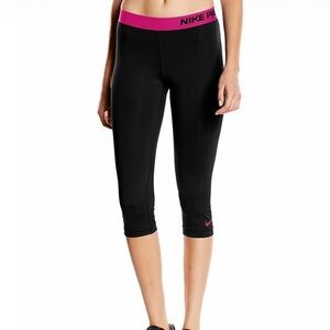 NIKE PRO Black Pink Dri-Fit Training Yoga Gym Active‎ Crop Capri Bottoms Size S